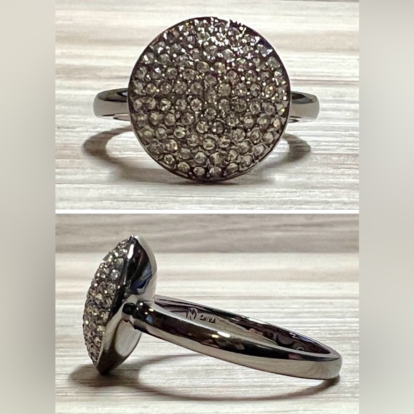 New Designer Signed Nadri Gunmetal Pave Crystal Circle Cluster Ring, Size 7 - Picture 1 of 10